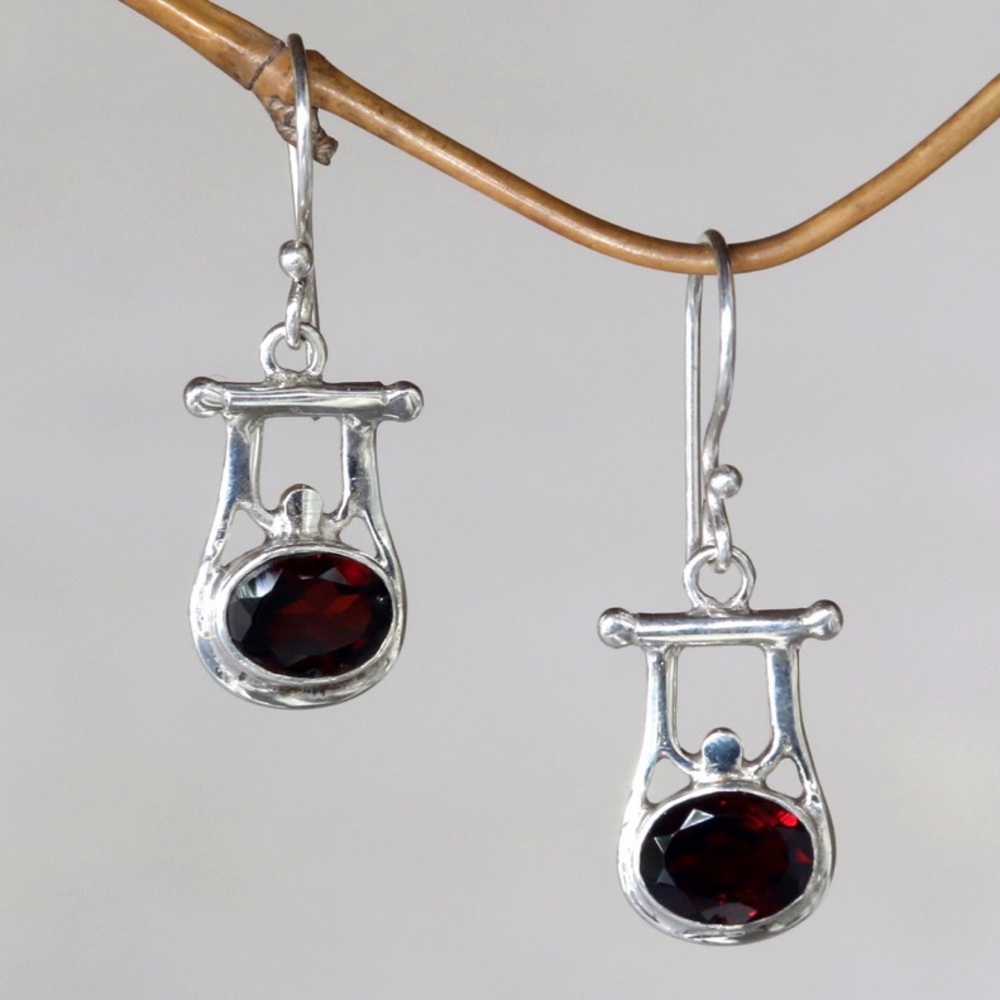 Sterling Silver & Garnet Dangle Earrings